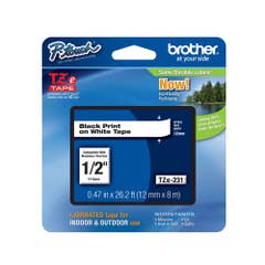 Brother TZe231 12mm (0.47") Black on White tape for P-Touch 8m (26.2 ft)